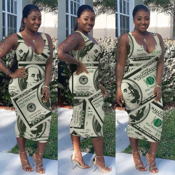 

women's buttocks dollar printed v-neck dress summer, Black;gray