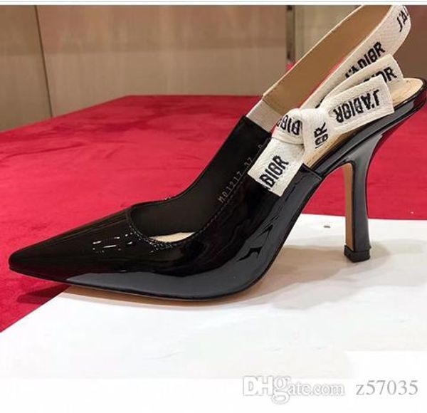 

designer women high heels 9.5cm sandals pumps slingbacks 6 colors ladies patent leather dress single shoes, Black
