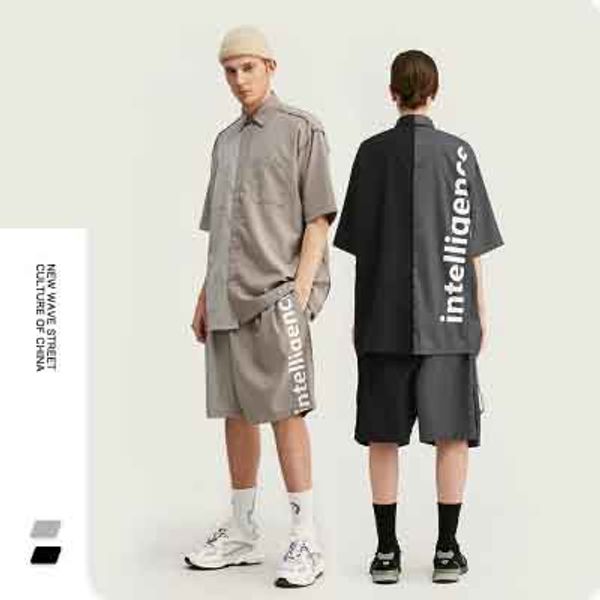 

mens designer t shirt casual suit hip-hop personality fashion trend outfit males two-piece suit youth student style handsome 2020 new, Gray