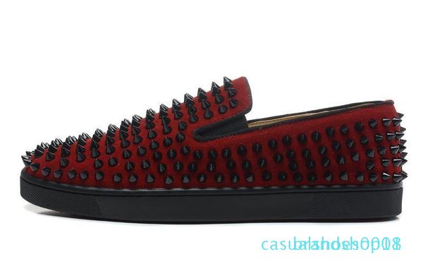 

luxury designer brand red bottoms men women studded spikes flats shoes wedding party lovers genuine leather casual sneakers c18, Black