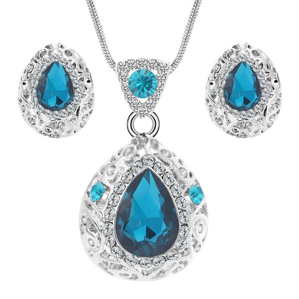 

комплекты ювелирных изделий роскошный дизайнер женщины свадьба обручальное сделано сплава с кристаллическим украшением геометрическая для по, Silver