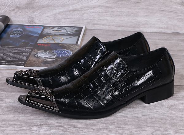 

new men's formal business office shoes fashion metal pointed toe wedding and party dress shoes, Black