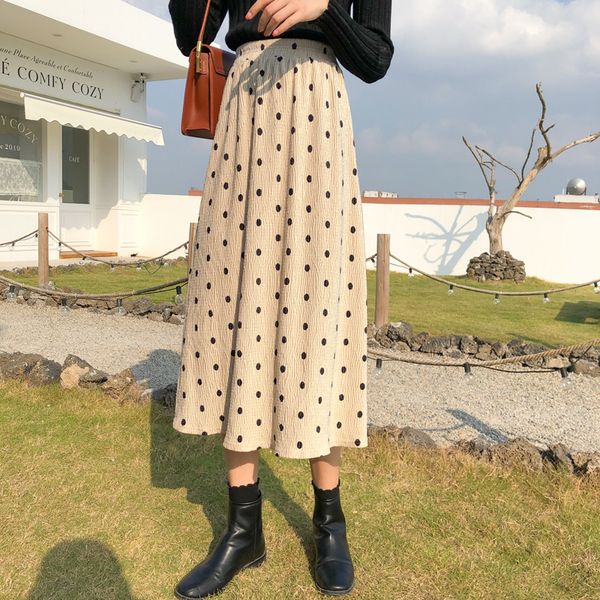 

autumn and winter new high waist joker long velvet skirt, Black