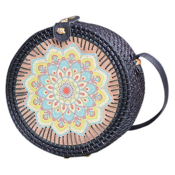 

black crossbody bag purse woven rattan handbag for women
