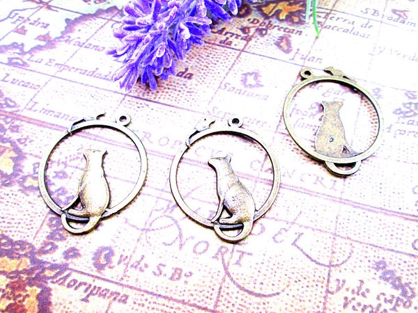 

45pcs-- cat and mouse charms,antique tibetan bronze tone simply adorable cats and mouses round charms pendants 32x26mm, Bronze;silver