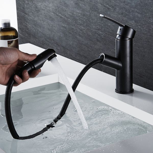 

2 colors black copper chrome waterfall bathroom faucet pull out basin faucets and cold mixer tap brass lavatory tap