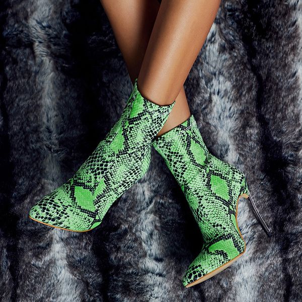 

2020 мода sexy тонкий остроконечные toe ботильоны для женщин змеи ultra high heel стилет носок сапоги женские короткие пинетки p382, Black