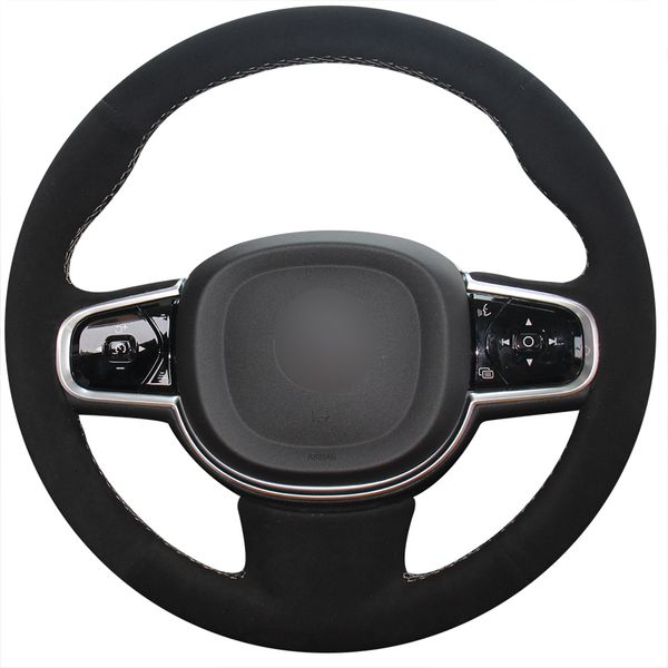 

black suede diy hand-stitched car steering wheel cover for volvo xc90 2015-2017