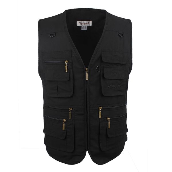 

men vest outdoors sleeveless jacket vest with many pockets v-neck waistcoat plus large size 10xl travel coat fishing, Black;white