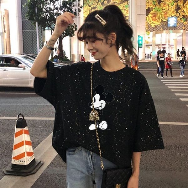 

short-sleeved t-shirt female ins fashion sequins scheming sense foreign style student 2020 beaded beaded t-shirt beads, White