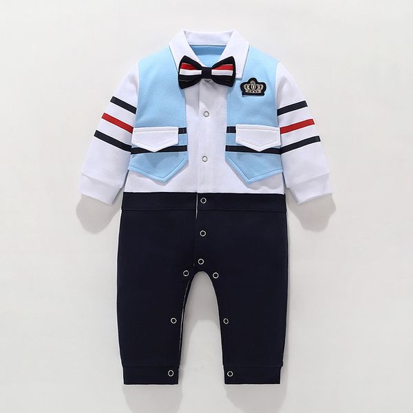 

long sleeve boys' gentleman one piece romper full moon climbing suit, Blue