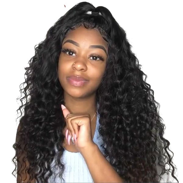 

перуанский волна воды фронта шнурка remy человеческих волос парики волна воды фронтальная парик pre сорванные с младенцем волос 360 парик шн, Black