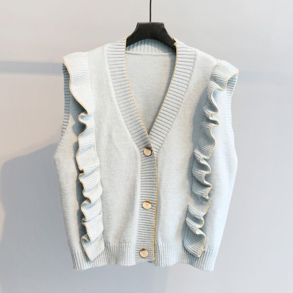

golden thread drap single-breasted v-neck vest sweater autumn winter, Black;white
