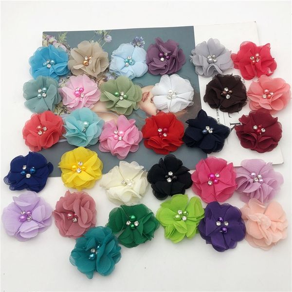 

бисером и горный хрусталь шифон ткань искусственный 3d розы ручной работы цветок ткань для платья обуви одежды декоративные 5.5cm, Black