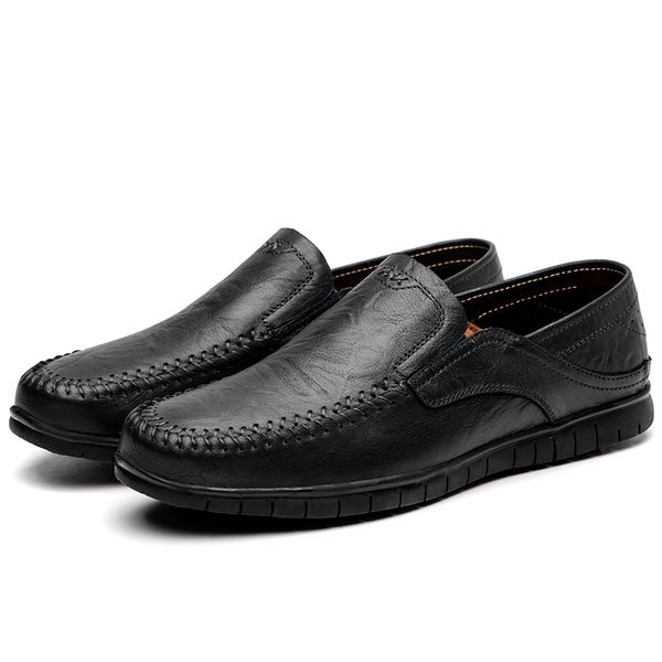 

men's loafers 2020 new male business peas shoes shoes men genuine leather flats man casual natural leather loafers %8028, Black
