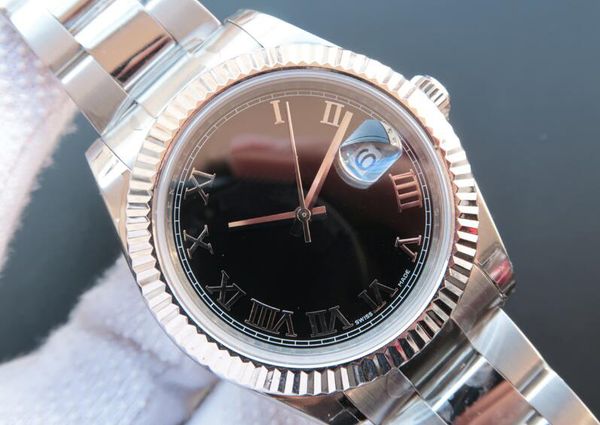 

factory supplier automatic mechanical white date 218239 big 41mm black dial original clasp sapphire glass men's watch watches, Slivery;brown
