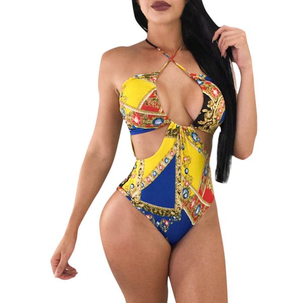 

chamsgendprint one piece swimsuit dashiki thong swimwear women trikini 2019 hollow out monokini brazilian plus size bathing suit, White;black