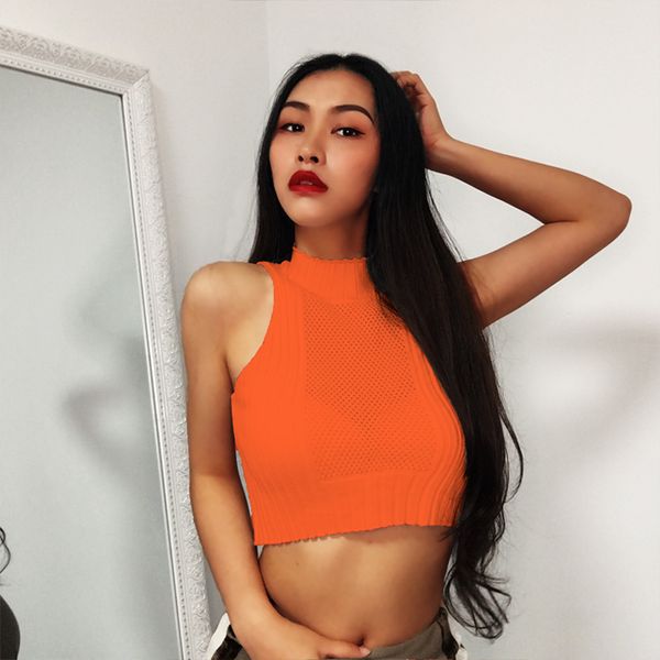 

chuangjing cotton solid women summer o-neck sleeveless crop short hollow out t-shirt female, White
