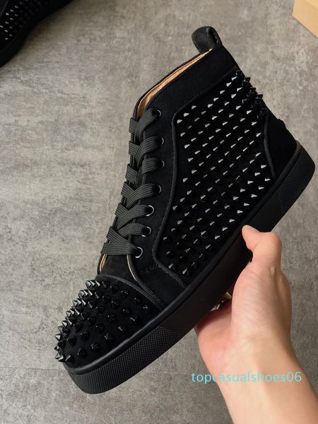 

luxury mens spikes high-sneakers designer shoes women red bottom junior spikes trainers studs wedding shoes with box us12.5 t06, Black