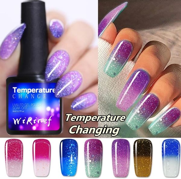 

temperature color changing water-based manicure varnish 8ml thermal nail polish glitter shinny shimmer nail lacquer, Red;pink