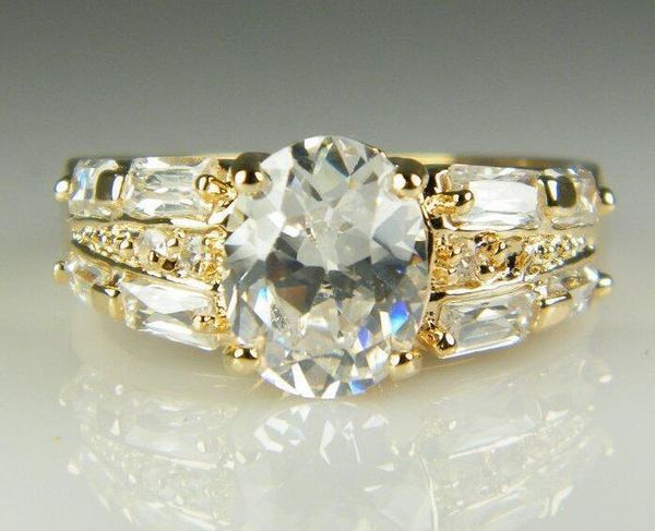 

wholesale luxury 18k solid yellow gold plated crystal zircon gemstone ring gold engagement wedding lovers couple ring jewelry for women a246, Silver