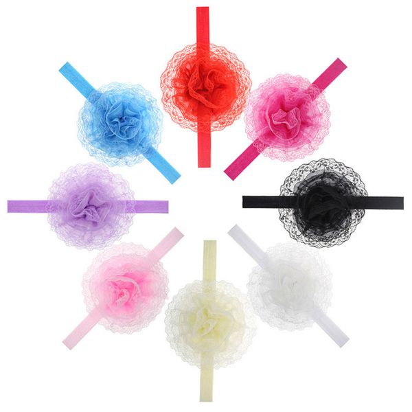 

baby girls lace flower headband infant hair band headwear children hair accessories kids elastic headbands, Slivery;white