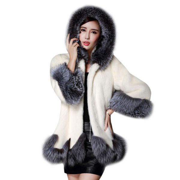 

ostrich faux fur coat female coats full sleeve casacos de inverno feminino women jacket hooded autumn winter overcoat, Black