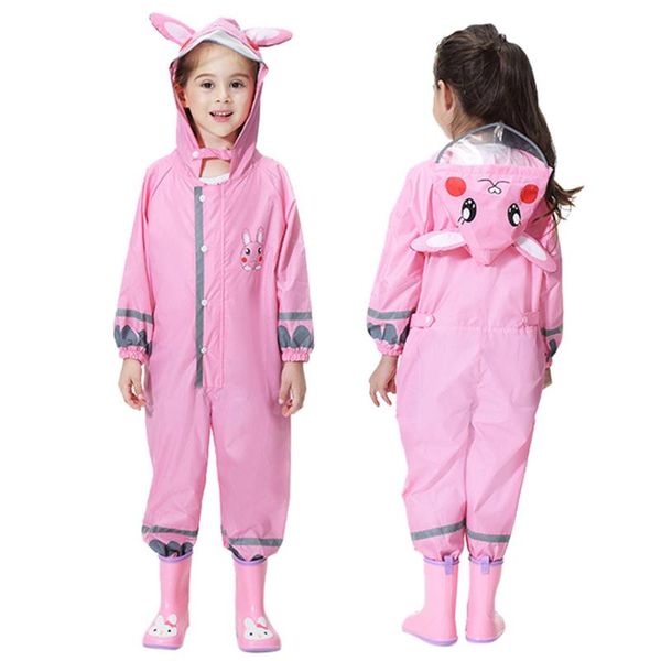 

children rain coat rainwear rainsuit student animal style raincoat kids one piece rainsuit waterproof lightweight rain coats#g40, White