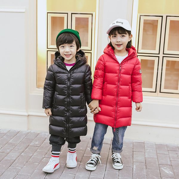 

foenrea new girl children's winter duck down padded long jackets thick warm hooded outerwear winter jacket for boys girls kids, Blue;gray