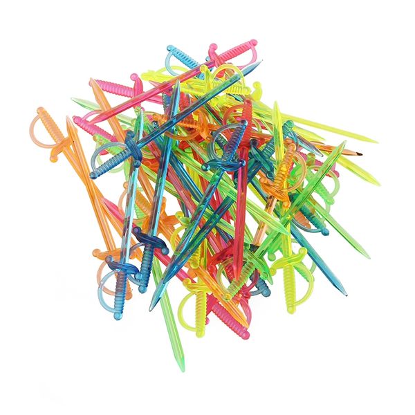 

100pcs mix color pirate sword cocktail buffet birthday cake decoration fruit sticks drink hawaiian other event party supplies