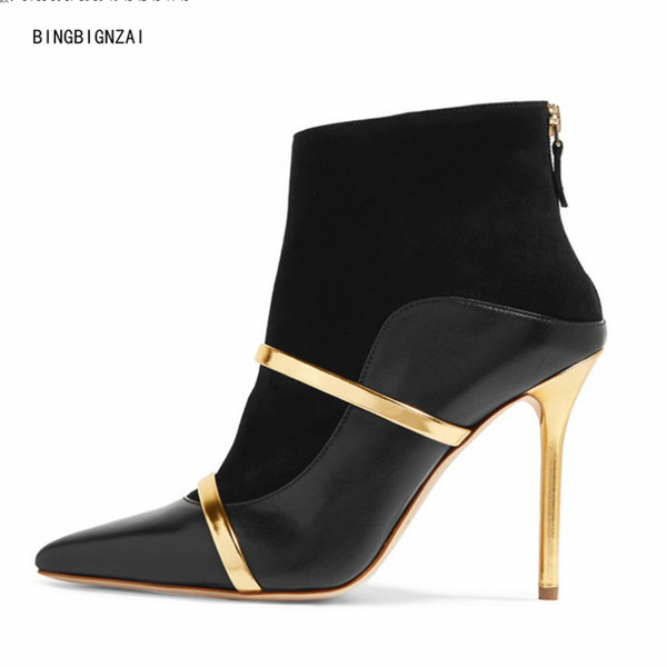 

bbzai new pattern piel de ante ankle boots winter boots women's model ladies shoes 12cm high heels 3-13 14, Black