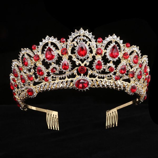 

crystal tiaras rhinestone queen crowns wedding hair accessories big luxury headbands diadem with combs hair jewelry, Golden;white