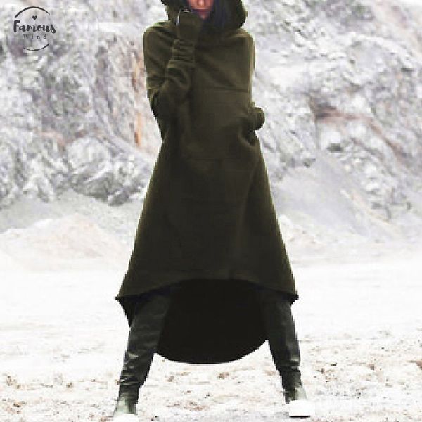 

2020 women hooded long sleeve fleece solid pockets irregular hem long sweatshirt dress hoodies pullover vestido plus size, Black;gray
