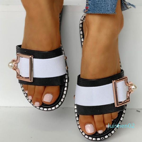 

new womens fashion beach slippers slides summer shoes flat crystal flat sandals outdoor female casual shoes zapatos mujer l02, Black
