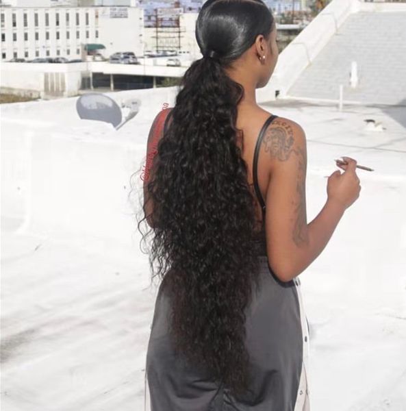 Natural Hair Soft Sleek Ponytail With Weave 160g Drawstring Pony