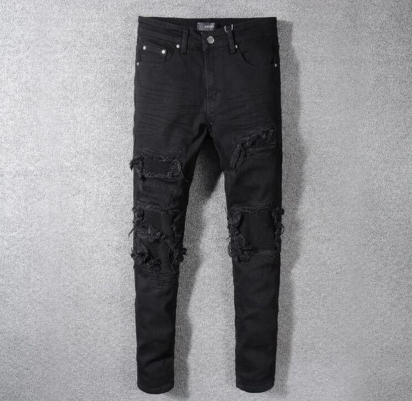 

mens plated ripped black skinny jeans fashion designer distressed slim fit motorcycle biker hole beggar hip hop denim pants 569, Blue