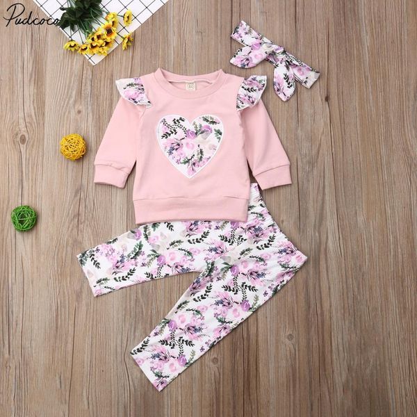 

3pcs toddler infant baby girls long sleeve flower pants leggings outfit set, White