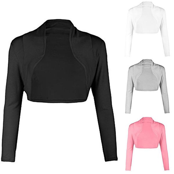 

2019 fashion women ultra short coat open front solid color long sleeve bolero shrug cardigan coat for women, Black;brown