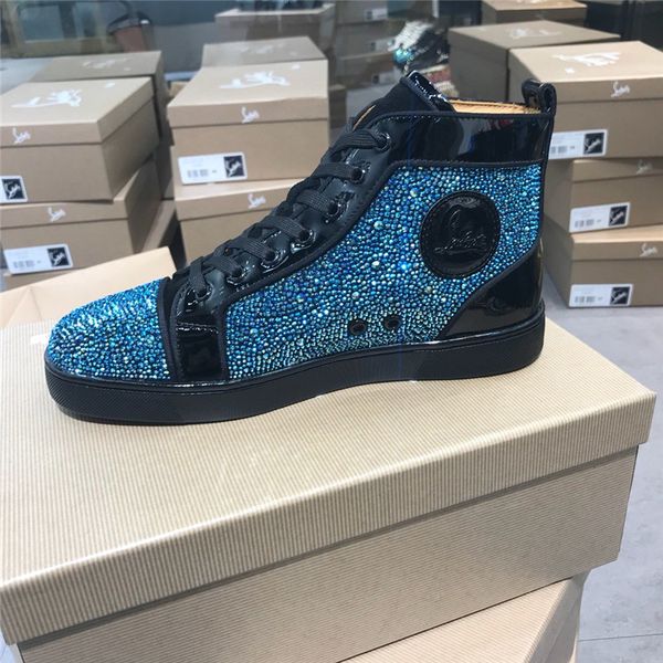 

version luxury fashion rivet men's shoes stitching graffiti high-shoes red bottom couple rhinestone women's shoes size 35-47 16, Black