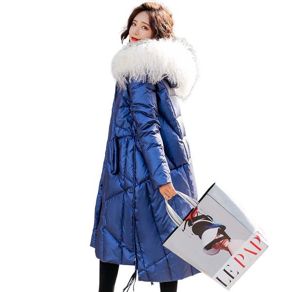 

real beach wool collar hooded 2019 winter down jacket women fashion winter duck down coat long warm waterproof bright parka coat, Black