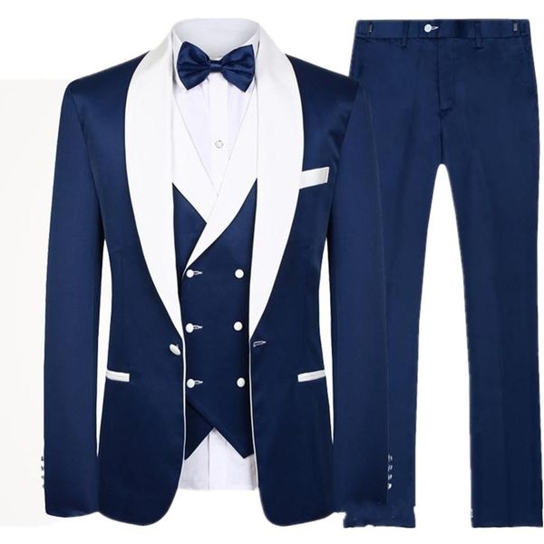 

handsome navy shawl lapel men suit slim fit groom tuxedos men's wedding suit prom party men suits 3 pcs(jacket+pants+vest, White;black