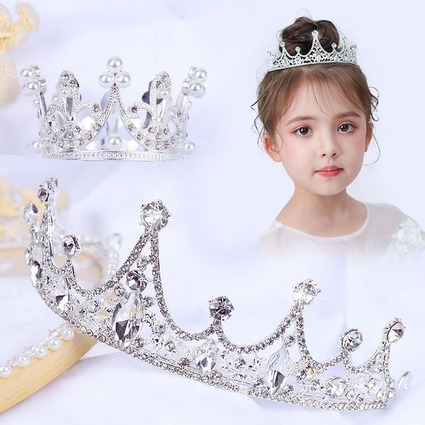 

birthday gift set crown princess rhinestone crown hairband girls hairpin comb hair accessories korean children's headwear, Slivery;white
