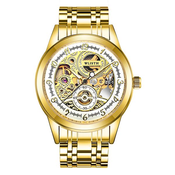 

мужские конструктор механические часы золотые для людей способа 30m водонепроницаемый стальные светящимися маховик полые наручные часы 1012, Slivery;brown