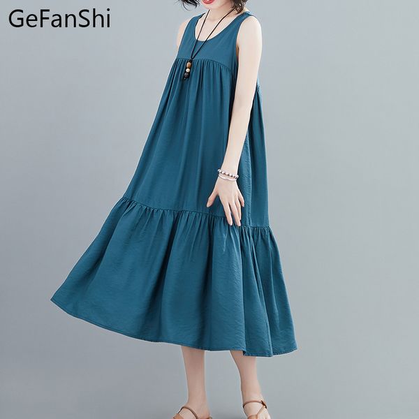 

casual dresses vintage dress plus size women loose summer solid sleeveless cotton linen beach elegant clothes ladies, Black;gray