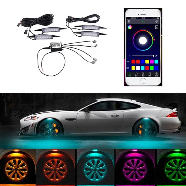 

app control car rgb led wheel eyebrow neon lights fender under side lamp 3 modes flash strobe breath decorative atmosphere