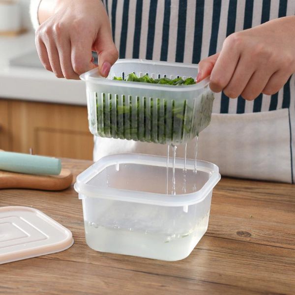 

kitchen drain sealed box ginger garlic onion container refrigerator storage basket vegetable drain basket kitchen organizer