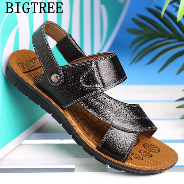 

mens sandals summer leather sandals men beach designer shoes men erkek ayakkabi erkek ayakkabi buty meskie sepatu pria, Black