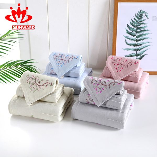 

gauze bath towel cotton towel three-piece embroidery pattern