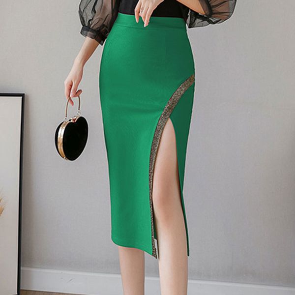 

2020 сексуальные женщины рабочая юбка тонкий bodycon высокая талия сплит формальные офисные дамы конфеты цвет плюс размер юбки карандаши, Black