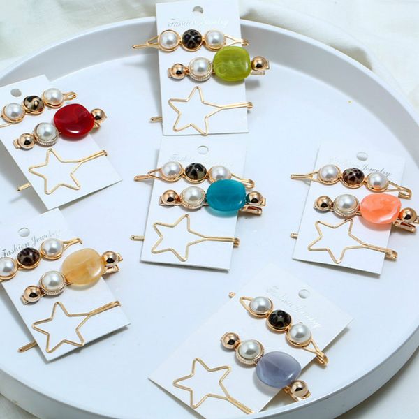 

2020 new fashion girls 3pcs/set round pearl hair clip korean fresh acrylic clip hairpin for women jewelry accessories duftgold, Golden;white